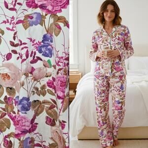 NWOT Bedhead Butterfly Floral Jersey Knit Long Pajama Set Fits loose S, Fitted M